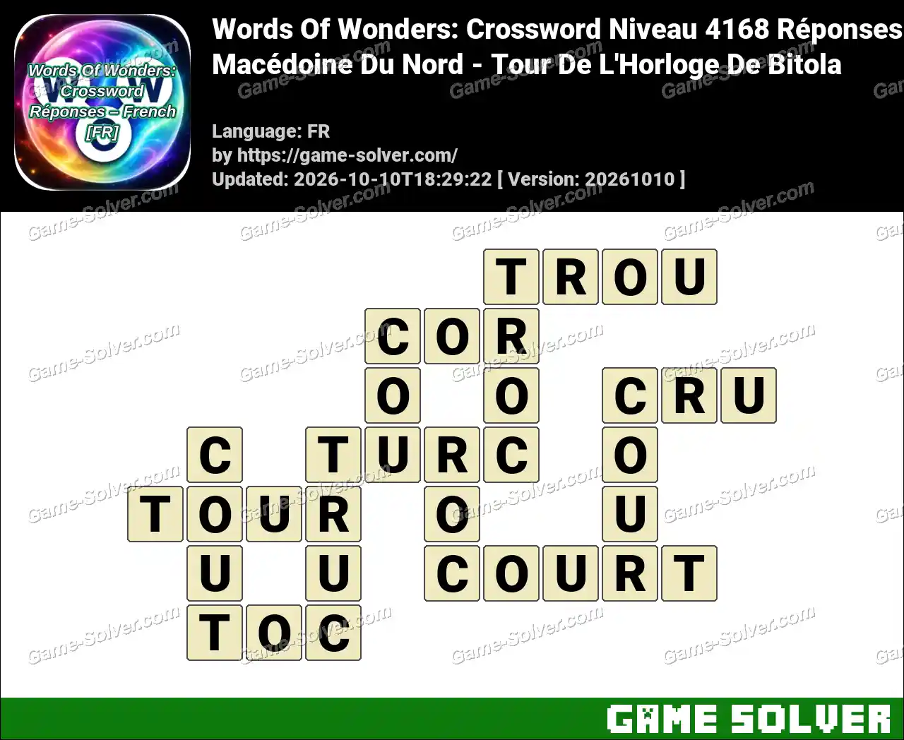 Words Of Wonders: Crossword Niveau 4168 Réponses – Macédoine Du Nord – Tour De L’Horloge De Bitola